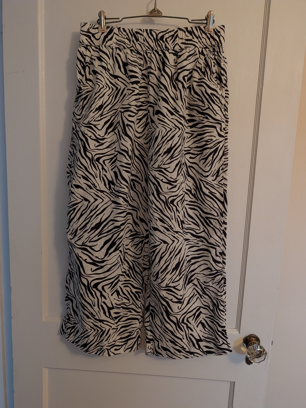 Nicole Miller Black & White Zebra-Print Wide Leg Pants